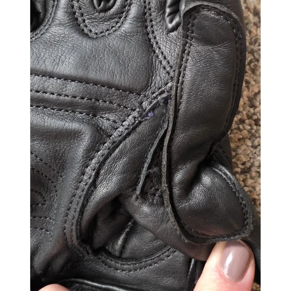 Womens Leather Black Motorcycle Riding Gloves Size Medium Flame Design